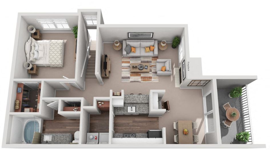1 Bed 1 Bath Floor Plan | 780 Sq. Ft. at Creekside at Legacy Apartments Plano TX