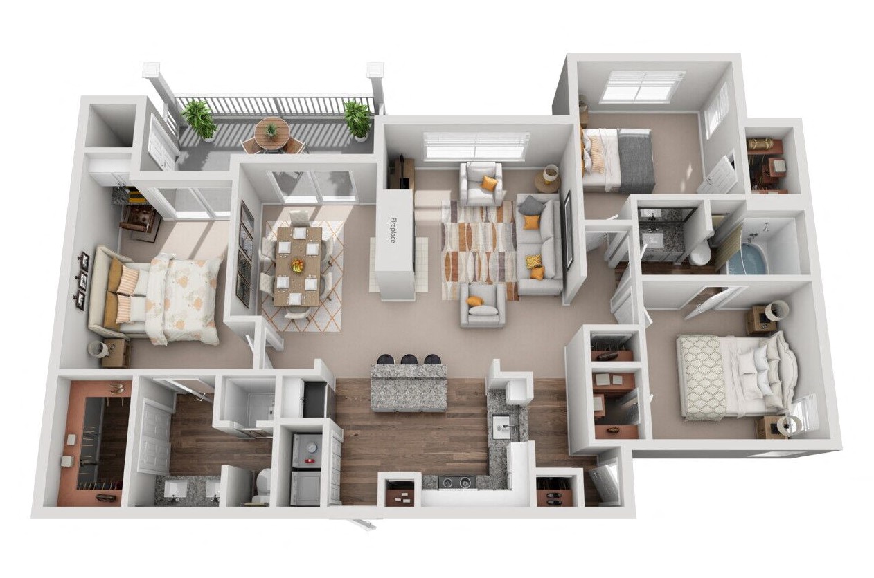 3 Bed 2 Bath Floor Plan | 1,431 Sq. Ft. at Creekside at Legacy Apartments Plano TX