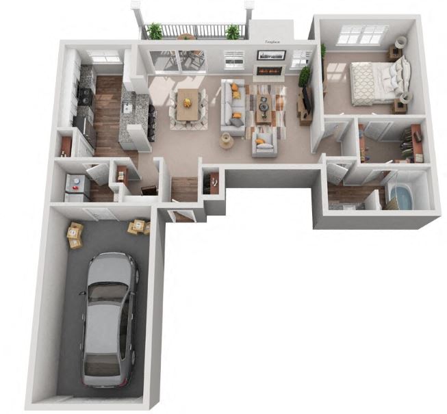1 Bed 1 Bath Floor Plan | 898 Sq. Ft. at Creekside at Legacy Apartments Plano TX