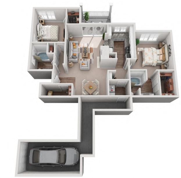 2 Bed 2 Bath Floor Plan | 1,164 Sq. Ft. atCreekside at Legacy Apartments Plano TX