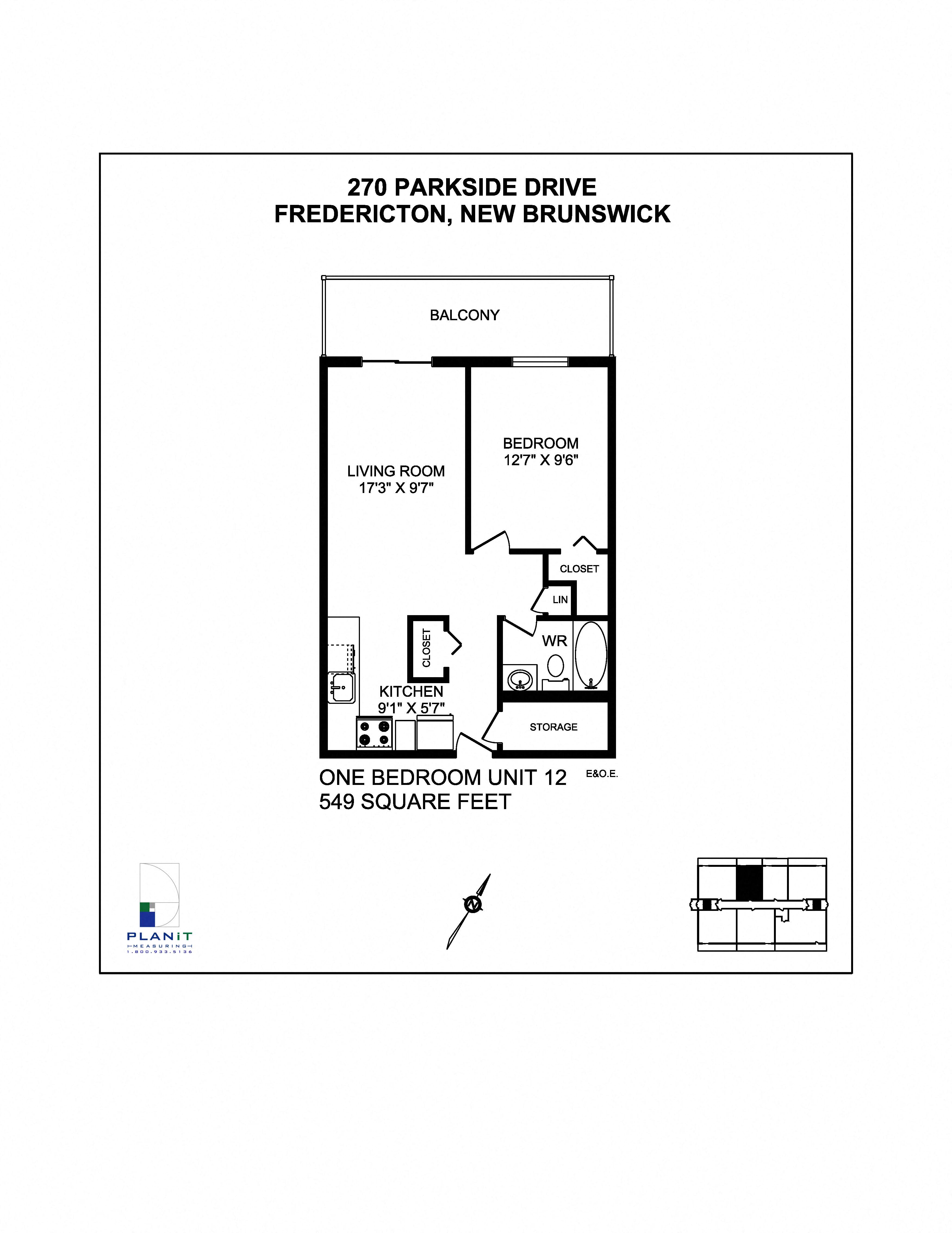 270 Parkside Drive One Bedroom Floorplan Image