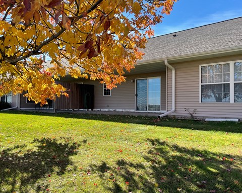 a house with a yard and a tree in front of it