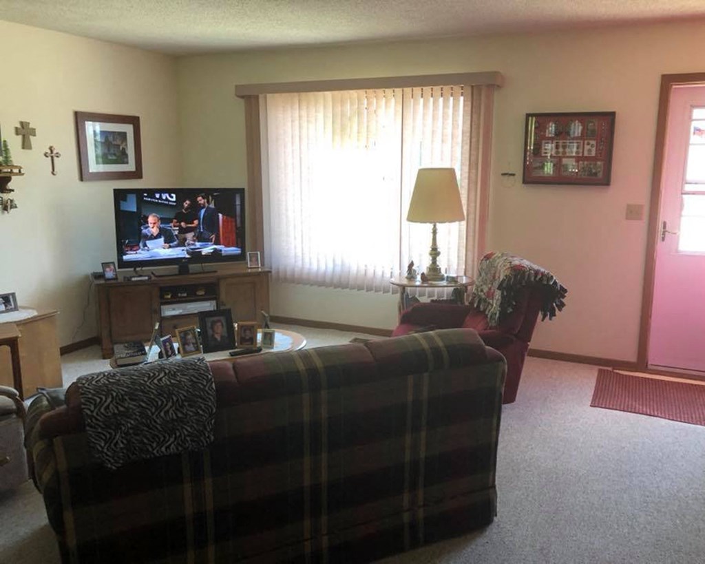 a living room with a couch and a television