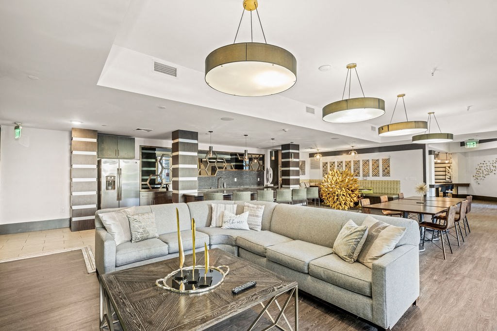 a living room with a couch and a table