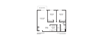 2 Bed 1 Bath Standard Floor Plan | 858 Sq. Ft. at Willow Hill Apartments, Justice, IL