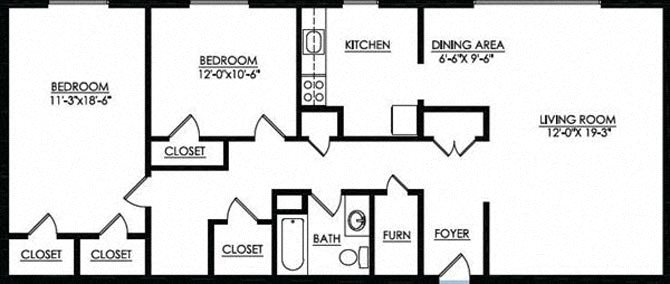 2 Bedroom 1 Bath Floor Plan 1