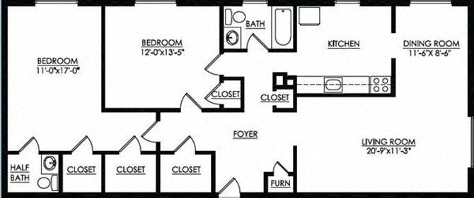 2 Bedroom 1.5 Bath Floor Plan 3