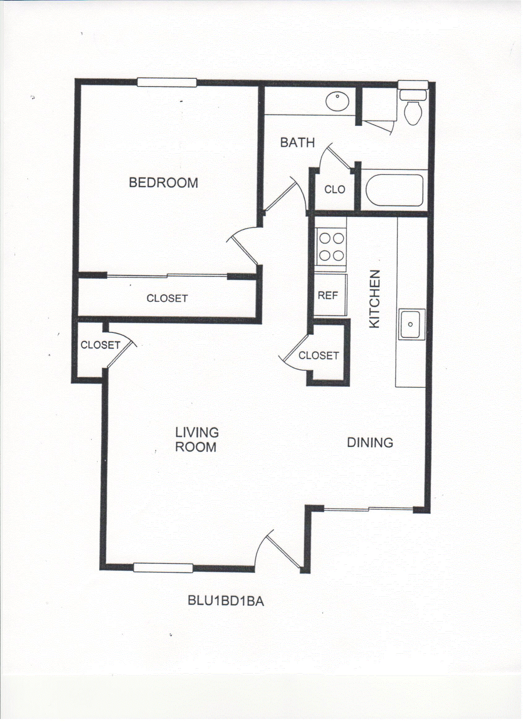 1-Bedroom, 1-Bathroom Floor Plan 4