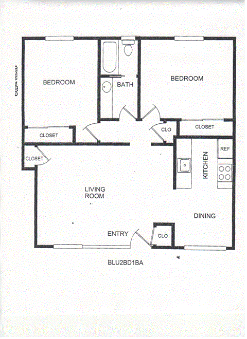 2 Bedroom floor plan for Blue Hills West Apartments