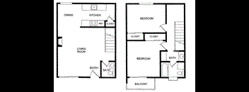 2 Bedroom floor plan for Blue Hills West Apartments