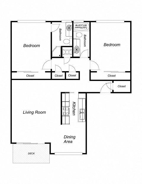 2 Bedroom floor plan for El Mirador Apartments