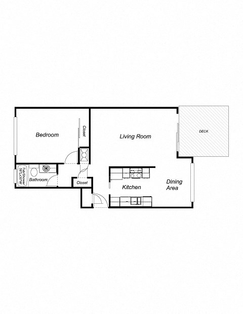 1 Bedroom floor plan for El Mirador Apartments
