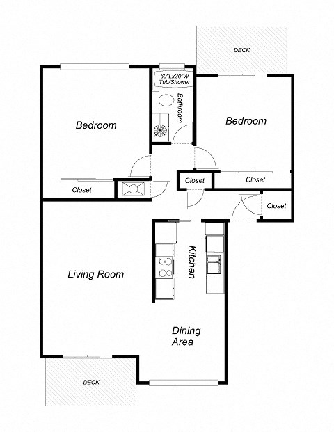 2 Bedroom floor plan for El Mirador Apartments