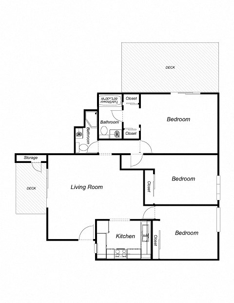3 Bedroom floor plan for Miramar Plaza Apartments