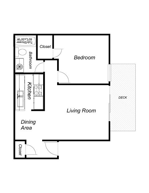 1 Bedroom, 1 Bathroom Floor Plan 1