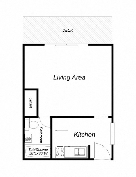 1 Bedroom floor plan for 1801 Park Ave