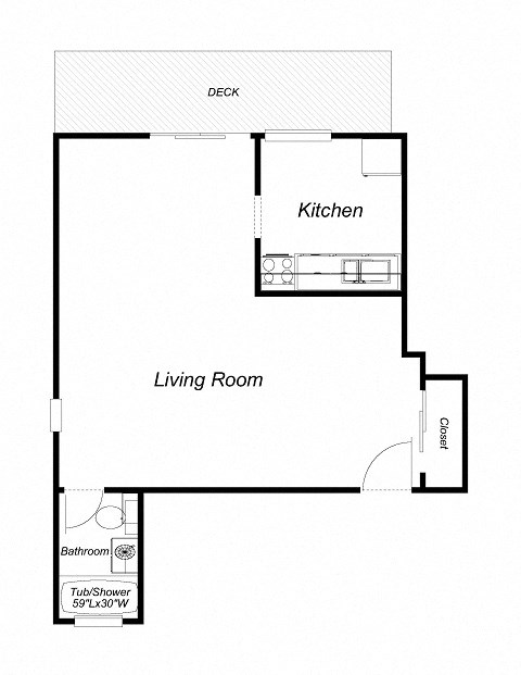 1 Bedroom floor plan for 1801 Park Ave