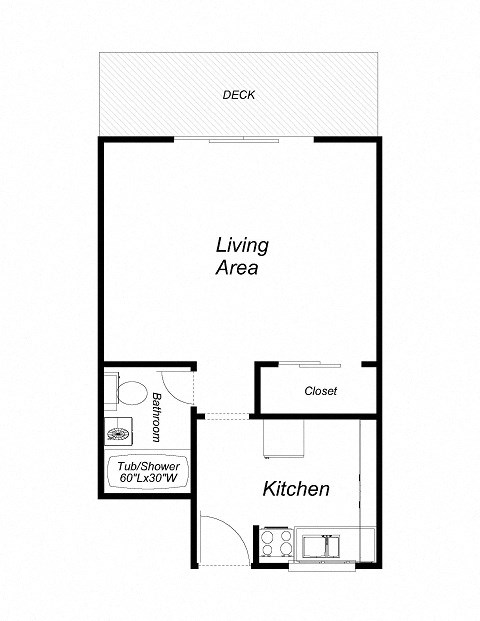 1 Bedroom floor plan for 1801 Park Ave