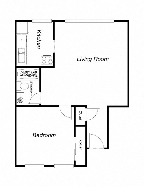 1 Bedroom floor plan for 1801 Park Ave