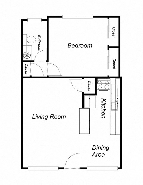 1 Bedroom floor plan for Park Regent Apartments