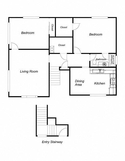 2 Bedroom floor plan for Park Regent Apartments