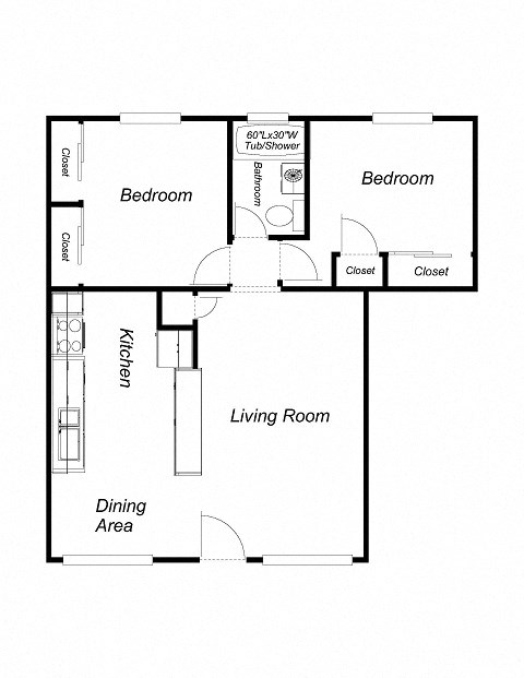2 Bedroom floor plan for Park Regent Apartments