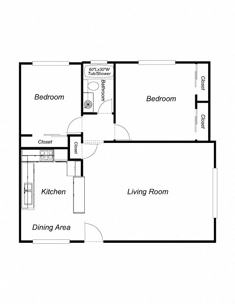 2 Bedroom floor plan for Park Regent Apartments