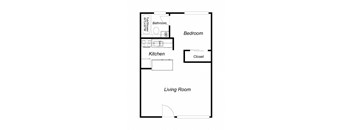1 Bedroom floor plan for Villa Alameda Apartments