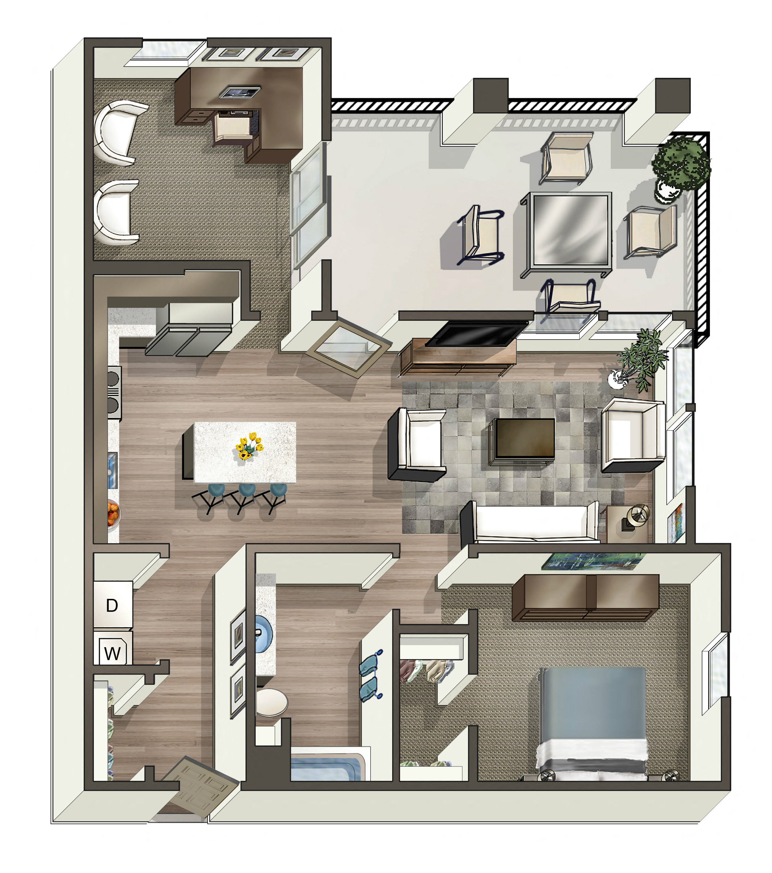 Sonora 1x1 with Den Floor Plan