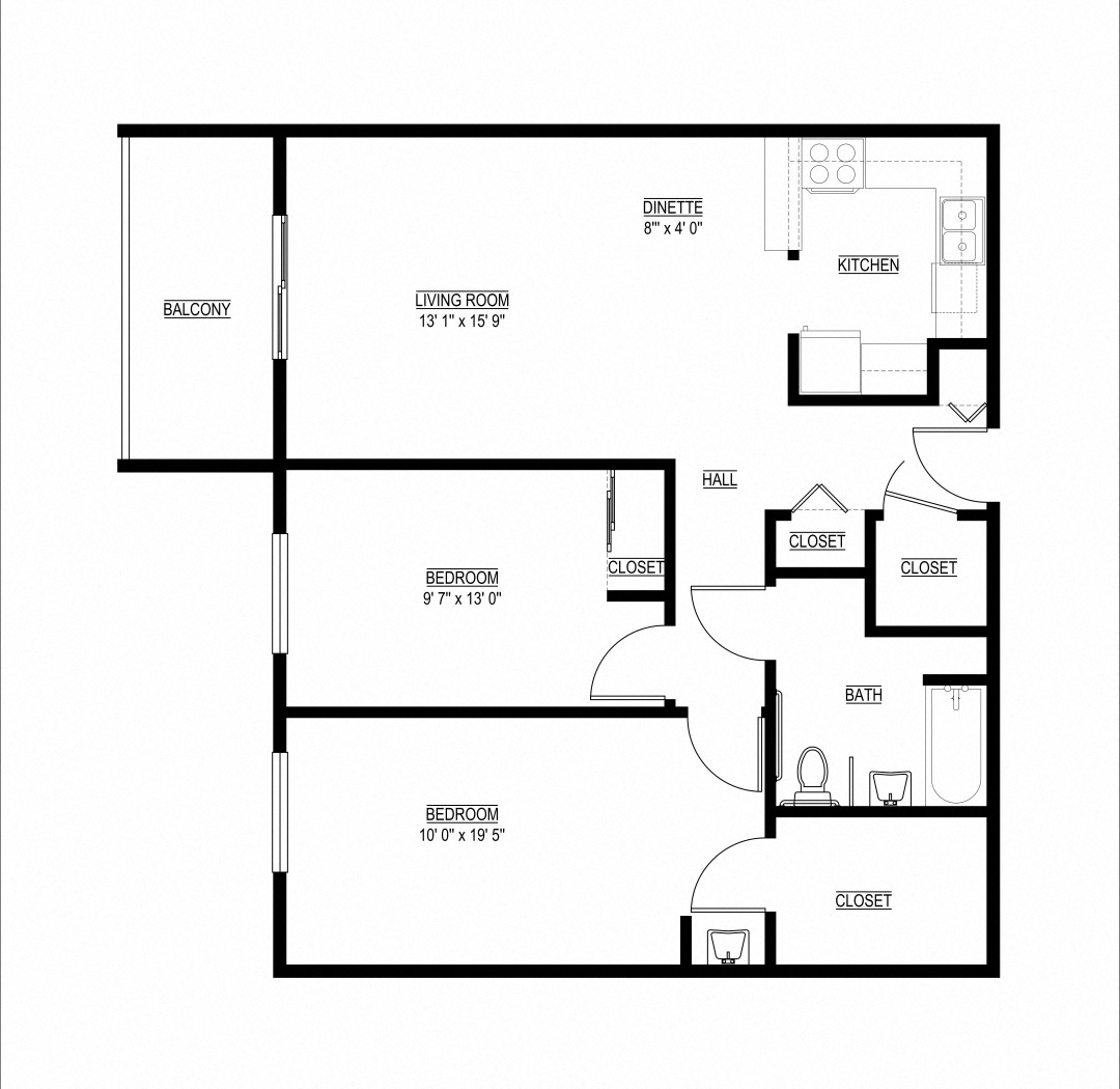 2 Bed 1 Bath The Carnelian Floor Plan at Eagan Place Apartments in Eagan, MN_The Carnelian