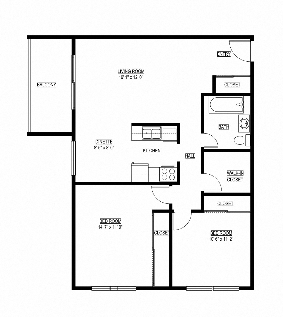 2 Bed 1 Bath The Cascade Floor Plan Eagan Place Apartments in Eagan, MN_The Cascade