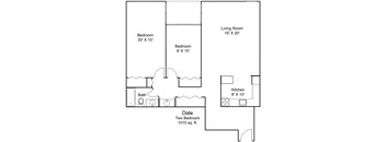 2 bed 1 bath  Floor plan at Hillsborough Apartments, Minnesota, 55113