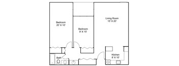 2 bed 1 bath D Floor plan at Hillsborough Apartments, Roseville, MN
