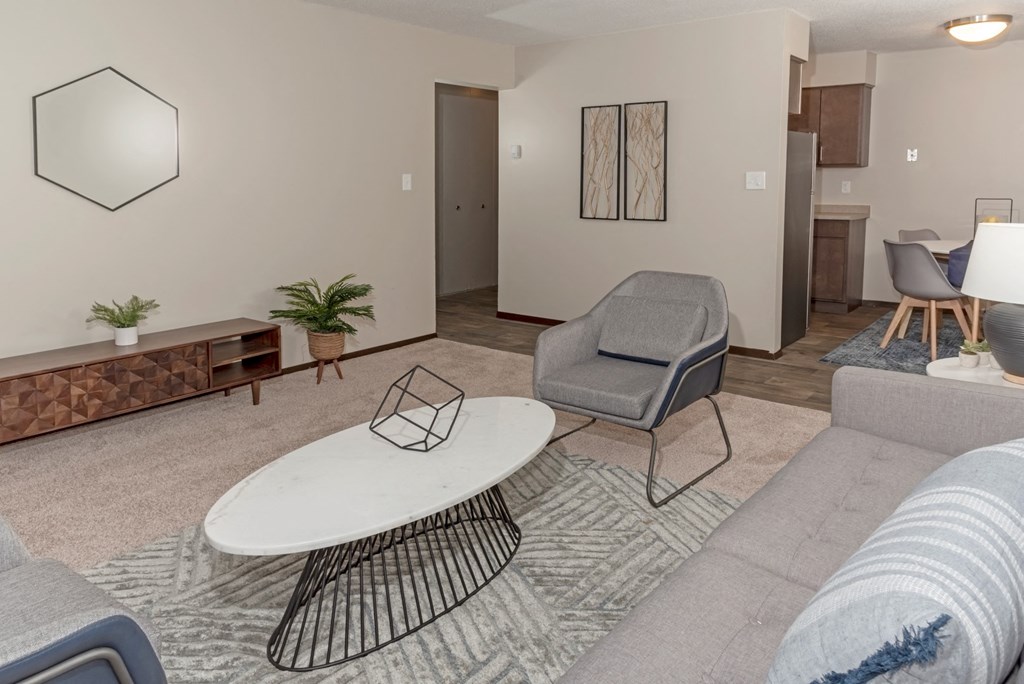 a living room with a couch and a coffee table