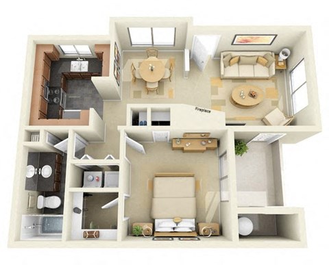 1 Bedroom 1 Bathroom Floor Plan