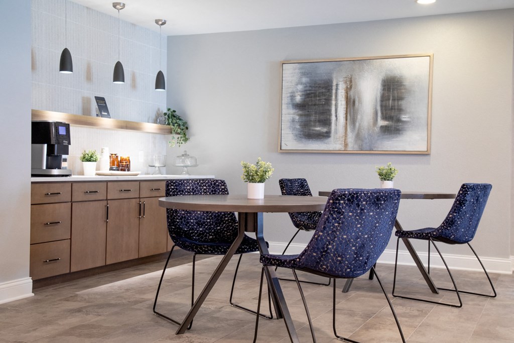 Coffee station in clubhouse at Governor Square Apartments, Carmel, Indiana