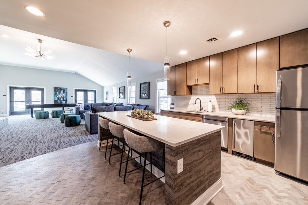 Full kitchen in clubhouse at Governor Square Apartments, 1825 Jefferson Drive W, 46032