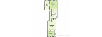1 Bedroom B 1 Bath Floor Plan at Lockerbie Court on Mass Ave, Indiana