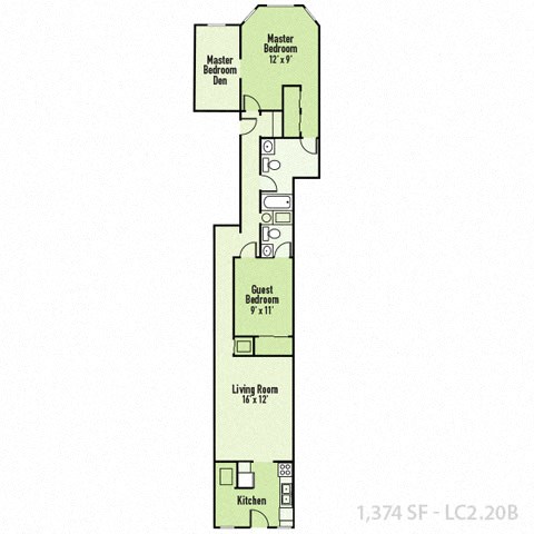 2 Bedrooms B and 2 Bathrooms Floor Plans at Lockerbie Court on Mass Ave, Indianapolis, IN, 46204