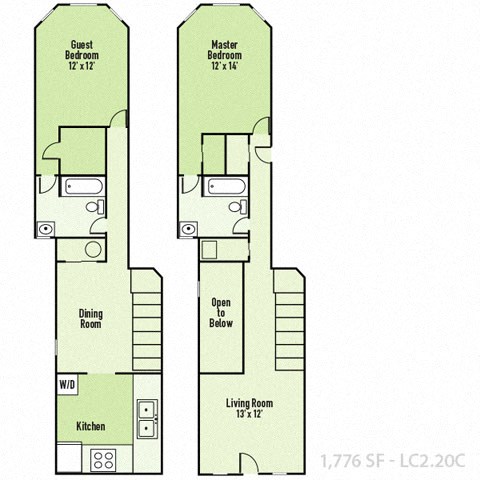 2 Bedrooms C and 2 Bathrooms Floor Plans at Lockerbie Court on Mass Ave, Indianapolis, IN