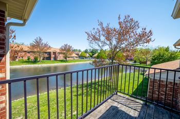 View of pond from apartment balcony at Bradford Run in Kokomo, IN