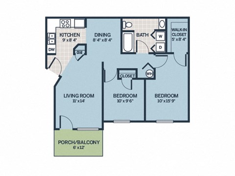 two bedroom floor plan apartment at Bradford Run in Kokomo,