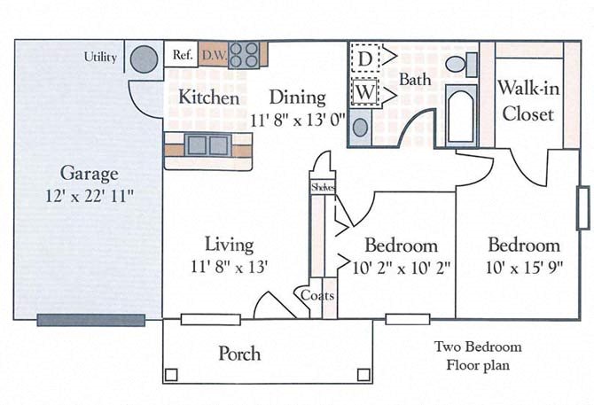 Shady Oak Senior Living Apartments, Terre Haute, IN floor plan two bedroom apartment