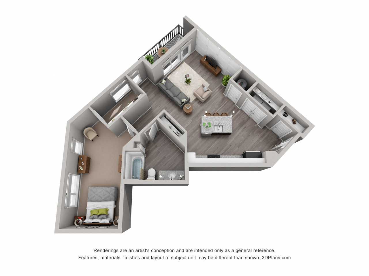 Cobalt 2 Bed 2 Bath Floor Plan at CityWay, Indianapolis, IN, 46204