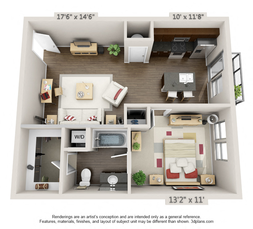 Azure 1 Bed 1 Bath NoSo Floor Plan at CityWay, Indianapolis