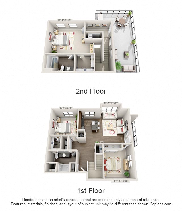 3 Bed 2 Bath Ebony Floor Plan at CityWay, Indianapolis, 46204