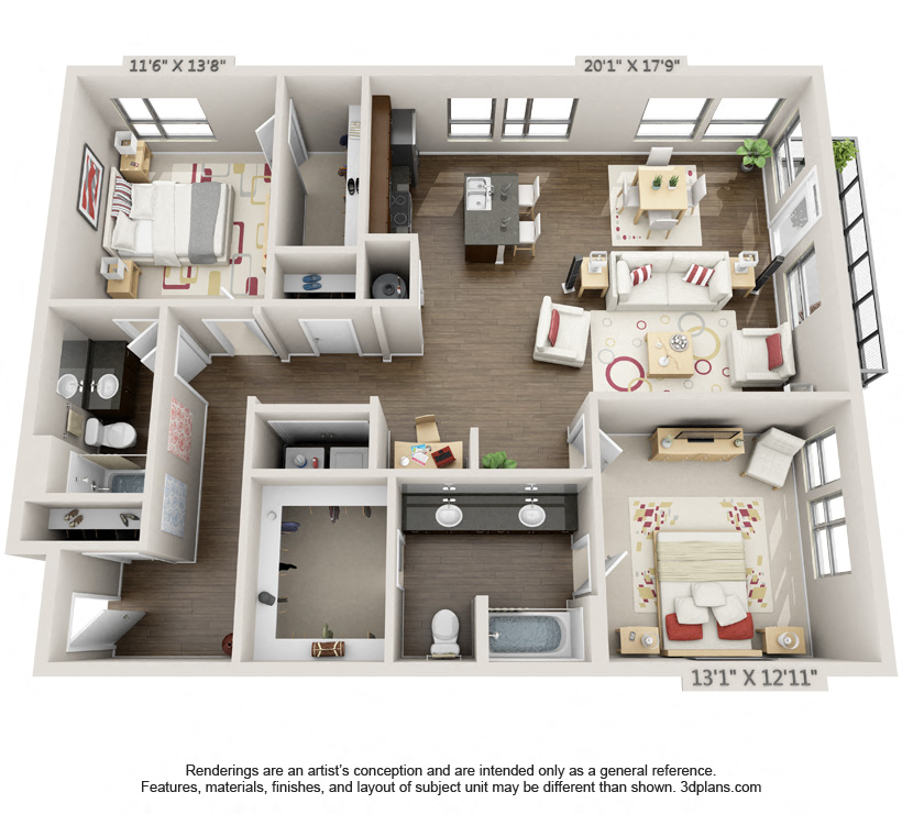 2 Bed 2 Bath Onyx Floor Plan  at CityWay, Indianapolis, IN