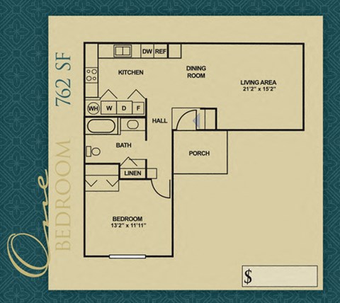 one bedroom 762 square feet floor plan 