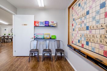 life-size scrabble board in amenity center 