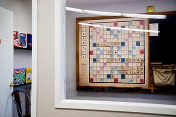 game room with life-size scrabble